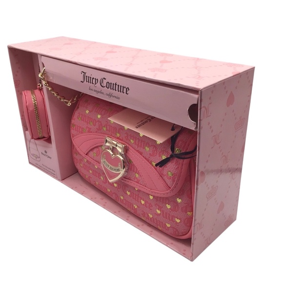 NIB Juicy Couture Pink Heart Mini Shoulder Bag + Heart Coin Purse Set Y2K - Picture 7 of 16